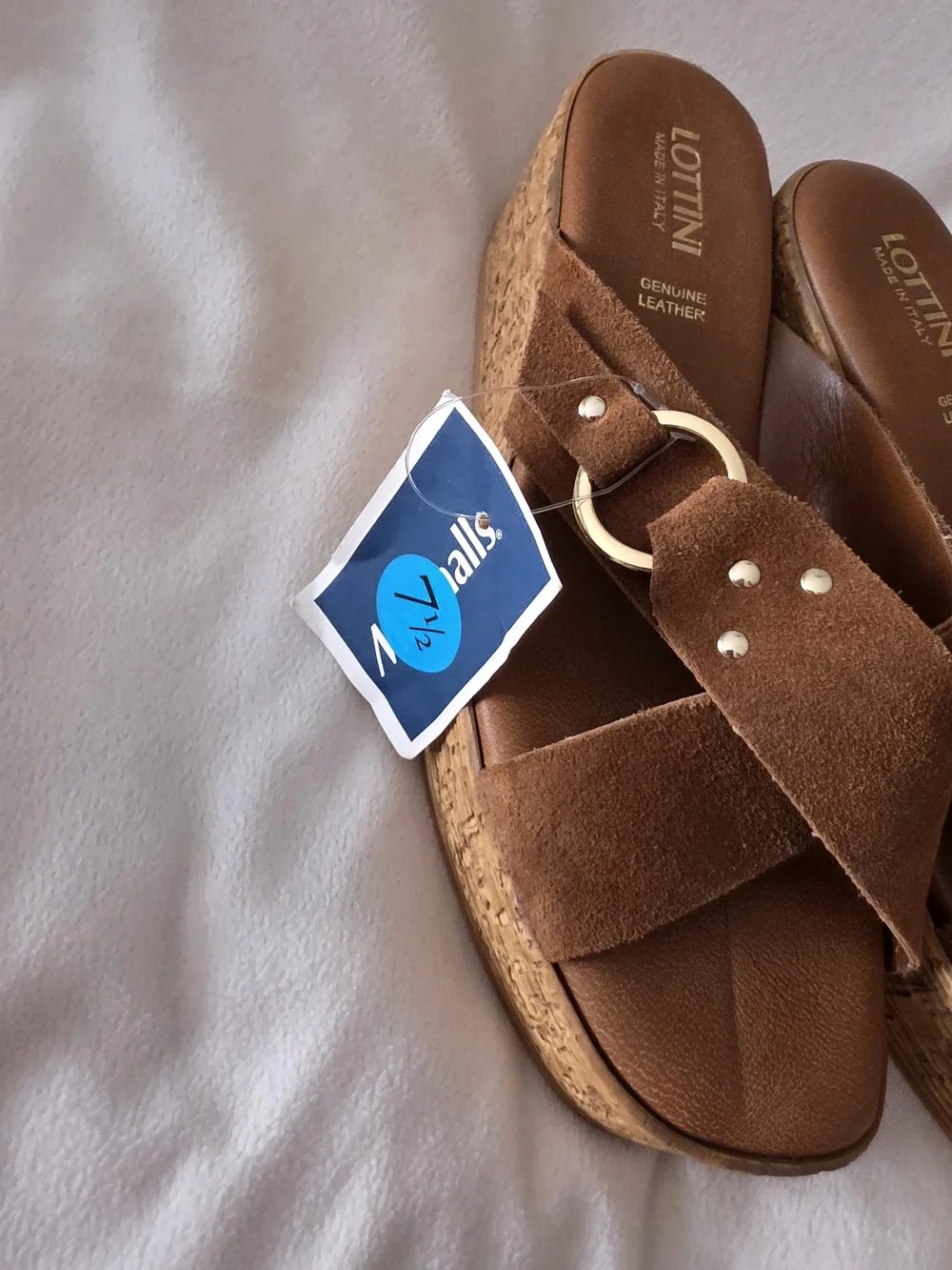 Brown Cork Wedge Slide Sandals